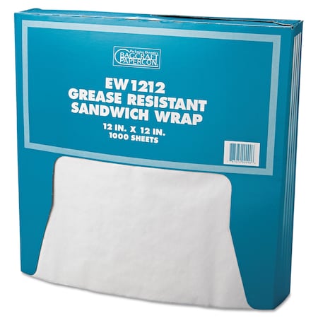 Bagcraft Grease-Resistant Paper Wrap/Liner, 12 x 12, White, PK5000 P057012